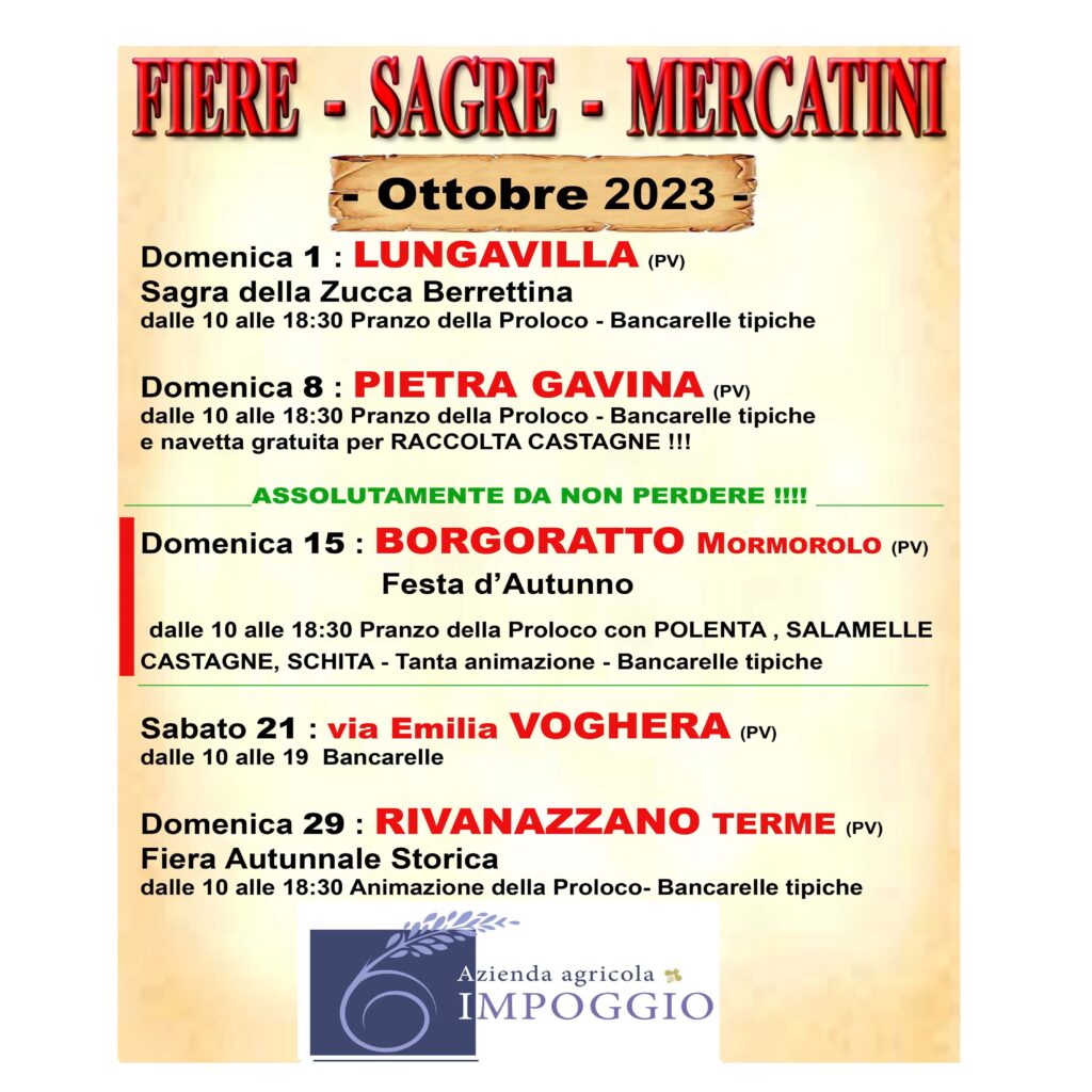 calendario eventi ottobre 2023