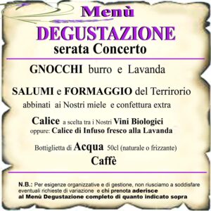menù degustazione serata concerto 2024
